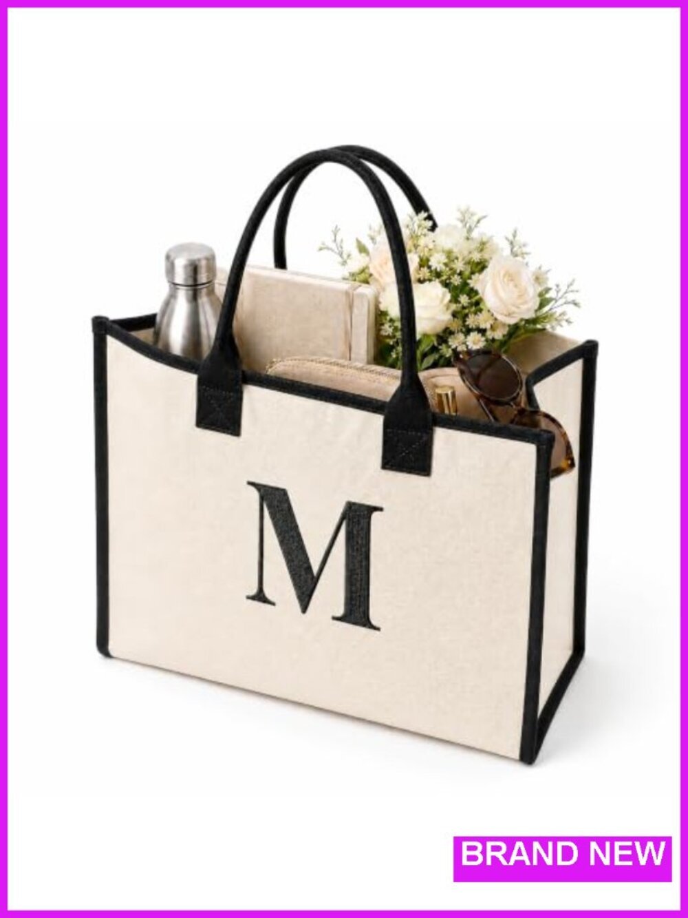 Personalized Initial Monogram Canvas Tote Bag for Women